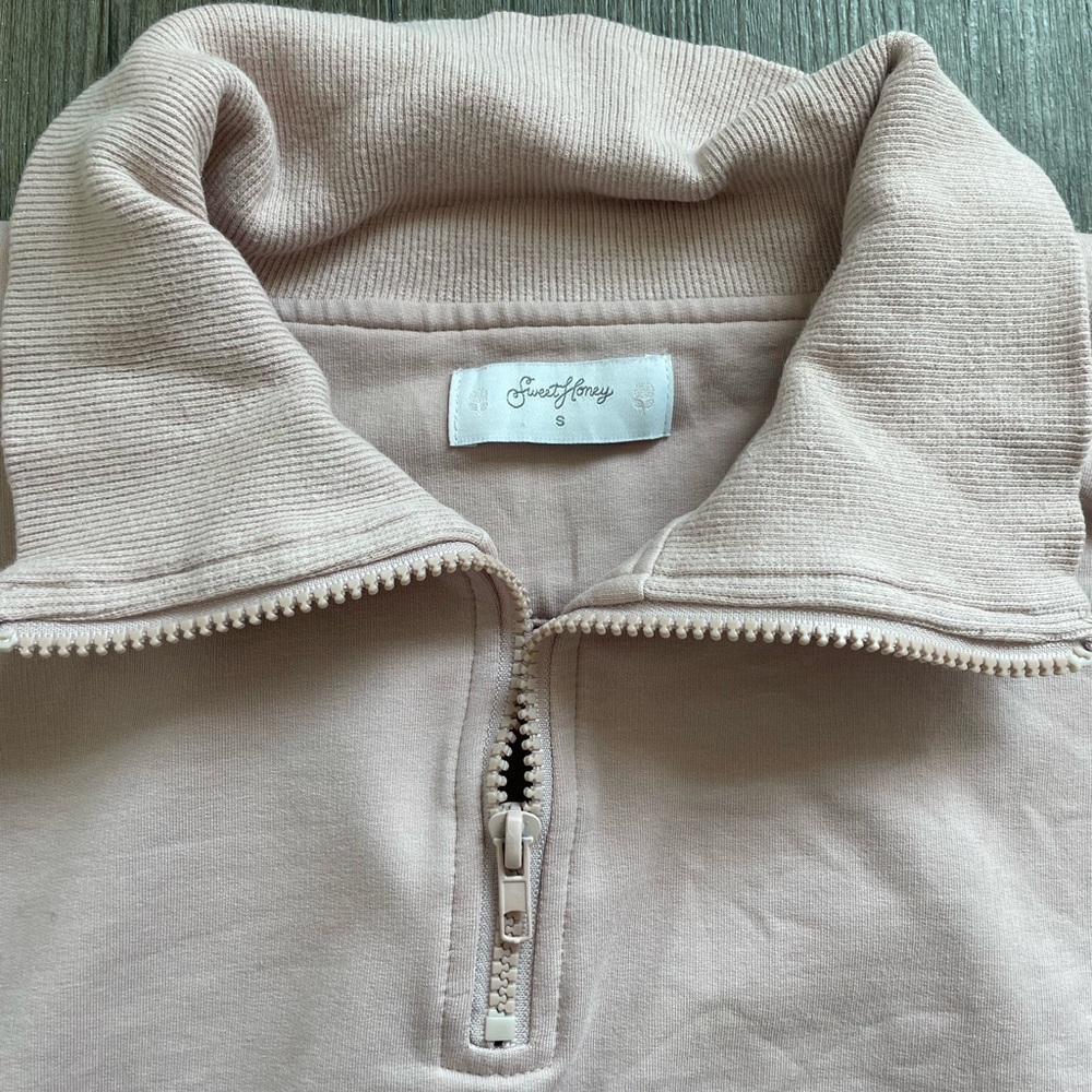 SweetHoney Woman’s Small Blush Pink 1/4 Zip Cropped Jacket Activewear Lounge - Picture 2 of 4